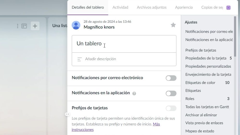 Aparecerá una ventana emergente para editar el tablero. Cambie el nombre del tablero en la sección superior y presione “Enter”.